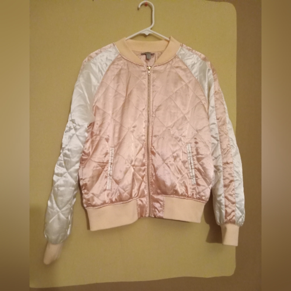 Large Satin Pink and White Bomber Jacket